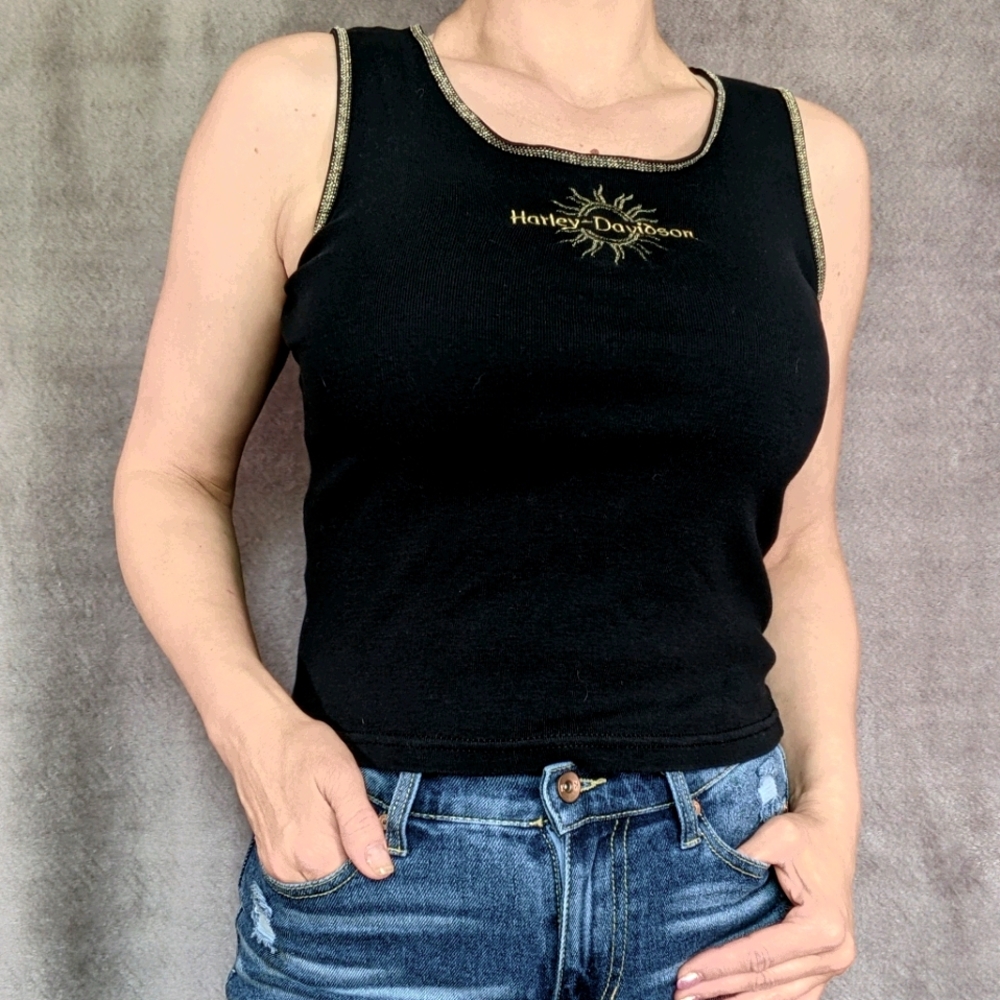 Harley Tank Semi-crop with Gold Accents